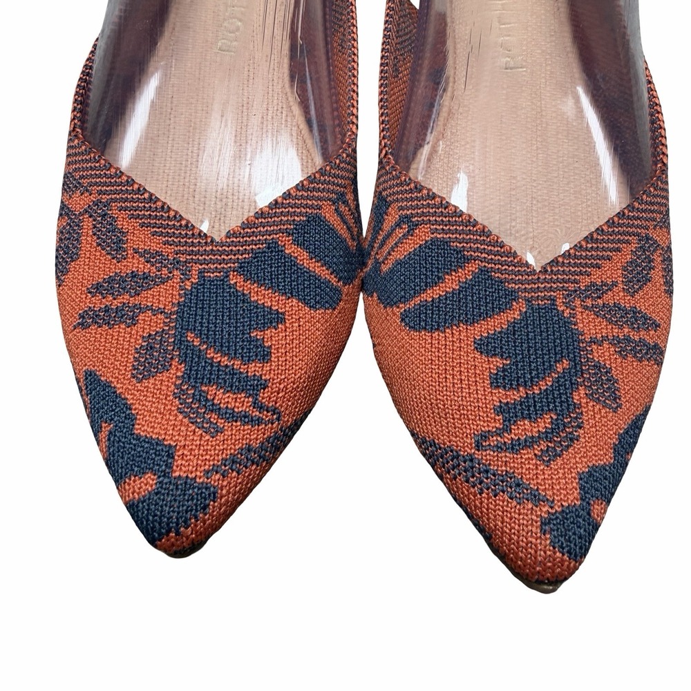 Rothy's The Point Flats W8 Sunset Floral Burnt Orange Navy Knit Slip On Shoe - Picture 9 of 14